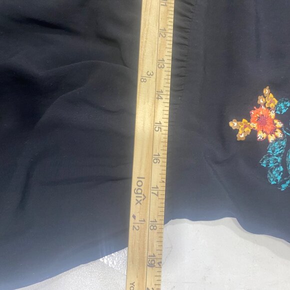 Chelsea & Violet Top Womens M Black Floral Embroidered Long Sleeve Boho Flowy - Picture 7 of 10
